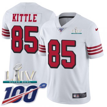 Nike 49ers #85 George Kittle White Super Bowl LIV 2020 Rush Youth Stitched NFL Limited 100th Season Jersey