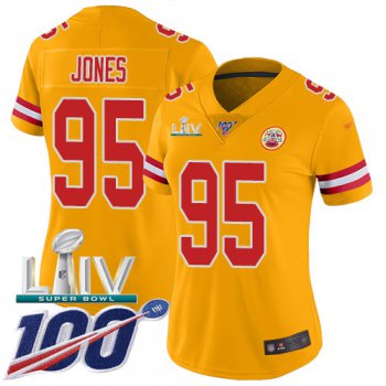 Nike Chiefs #95 Chris Jones Gold Super Bowl LIV 2020 Women's Stitched NFL Limited Inverted Legend 100th Season Jersey