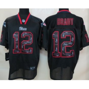 Nike New England Patriots #12 Tom Brady Lights Out Black Ornamented Elite Jersey