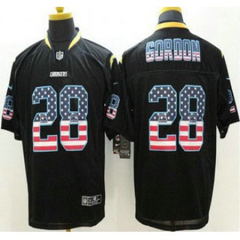 Men's San Diego Chargers #28 Melvin Gordon Black USA Flag Fashion NFL Nike Elite Jersey