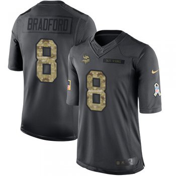 Men's Minnesota Vikings #8 Sam Bradford Black Anthracite 2016 Salute To Service Stitched NFL Nike Limited Jersey