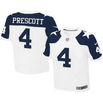 Men's Dallas Cowboys #4 Dak Prescott White Thanksgiving Alternate NFL Nike Elite Jersey