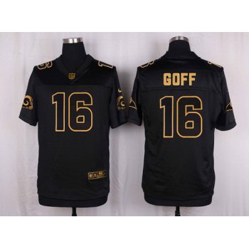 Men's Los Angeles Rams #16 Jared Goff Black With Gold NFL Nike Elite Jersey