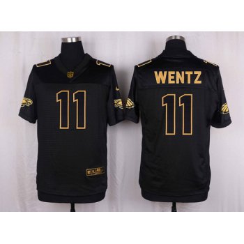 Men's Philadelphia Eagles #11 Carson Wentz Black With Gold NFL Nike Elite Jersey