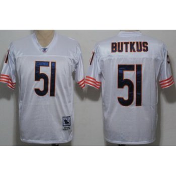 Chicago Bears #51 Dick Butkus White Throwback Jersey