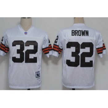 Cleveland Browns #32 Jim Brown White Short-Sleeved Throwback Jersey