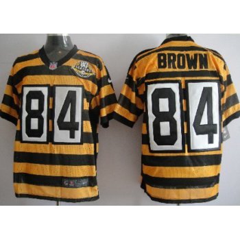 Nike Pittsburgh Steelers #84 Antonio Brown Yellow With Black Throwback 80TH Jersey