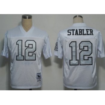 Oakland Raiders #12 Ken Stabler White With Silver Throwback Jersey