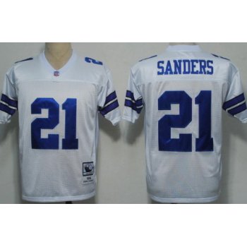 Dallas Cowboys #21 Deion Sanders White Throwback Jersey