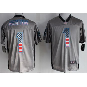 Nike Carolina Panthers #1 Cam Newton 2014 USA Flag Fashion Gray Elite Jersey