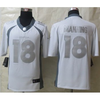 Nike Denver Broncos #18 Peyton Manning Platinum White Limited Jersey