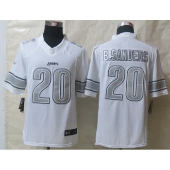 Nike Detroit Lions #20 Barry Sanders Platinum White Limited Jersey