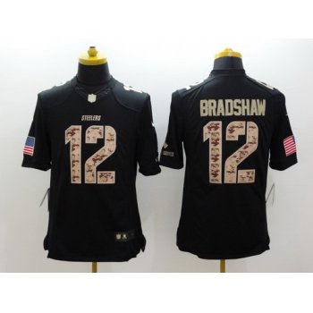 Nike Pittsburgh Steelers #12 Terry Bradshaw Salute to Service Black Limited Jersey