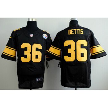 Nike Pittsburgh Steelers #36 Jerome Bettis Black With Yellow Elite Jersey