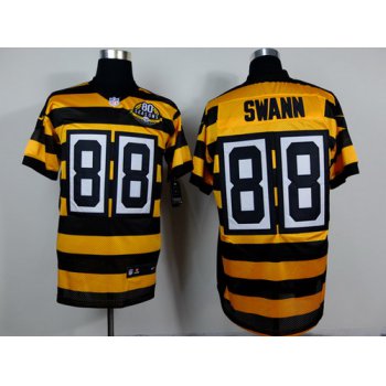 Nike Pittsburgh Steelers #88 Lynn Swann Yellow With Black Throwback 80TH Jersey