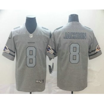 Men's Baltimore Ravens #8 Lamar Jackson 2019 Gray Gridiron Vapor Untouchable Stitched NFL Nike Limited Jersey