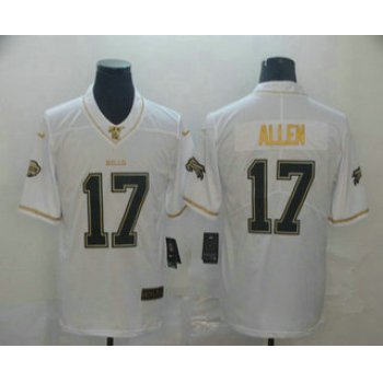 Men's Buffalo Bills #17 Josh Allen White 100th Season Golden Edition Jersey