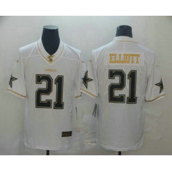 Men's Dallas Cowboys #21 Ezekiel Elliott White 100th Season Golden Edition Jersey