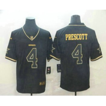 Men's Dallas Cowboys #4 Dak Prescott Black 100th Season Golden Edition Jersey