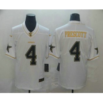 Men's Dallas Cowboys #4 Dak Prescott White 100th Season Golden Edition Jersey