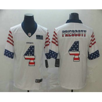 Men's Dallas Cowboys #4 Dak Prescott White Independence Day Stars Stripes Jersey