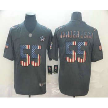 Men's Dallas Cowboys #55 Leighton Vander Esch 2019 Black Salute To Service USA Flag Fashion Limited Jersey