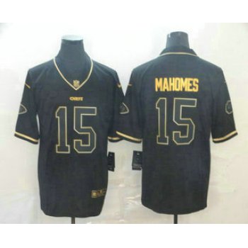 Men's Kansas City Chiefs #15 Patrick Mahomes Black 100th Season Golden Edition Jersey