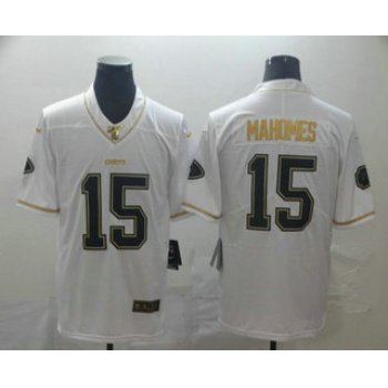 Men's Kansas City Chiefs #15 Patrick Mahomes White 100th Season Golden Edition Jersey