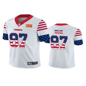 Men's Kansas City Chiefs #87 Travis Kelce White Independence Day Stars Stripes Jersey