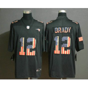 Men's New England Patriots #12 Tom Brady 2019 Black Salute To Service USA Flag Fashion Limited Jersey