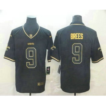 Men's New Orleans Saints #9 Drew Brees Black 100th Season Golden Edition Jersey