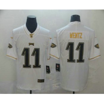 Men's Philadelphia Eagles #11 Carson Wentz White 100th Season Golden Edition Jersey