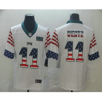 Men's Philadelphia Eagles #11 Carson Wentz White Independence Day Stars Stripes Jersey