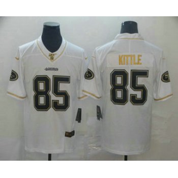 Men's San Francisco 49ers #85 George Kittle White 100th Season Golden Edition Jersey