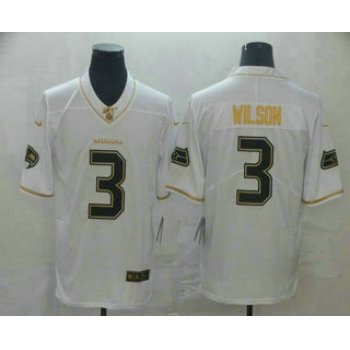 Men's Seattle Seahawks #3 Russell Wilson White 100th Season Golden Edition Jersey