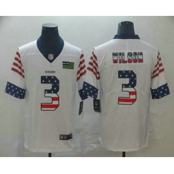 Men's Seattle Seahawks #3 Russell Wilson White Independence Day Stars Stripes Jersey