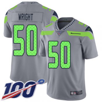 Men's Seattle Seahawks #50 K.J. Wright Silver Football Inverted Legend 100th Season Jersey