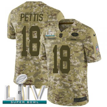 Nike 49ers #18 Dante Pettis Camo Super Bowl LIV 2020 Men's Stitched NFL Limited 2018 Salute To Service Jersey