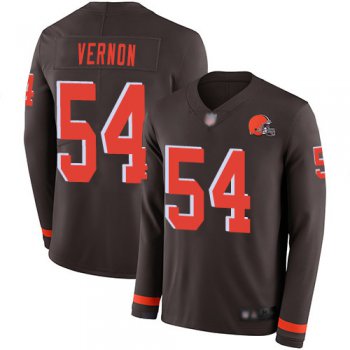 Men's Cleveland Browns #54 Olivier Vernon Brown Team Color Men's Stitched Football Limited Therma Long Sleeve Jersey