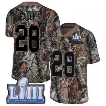 #28 Limited Marshall Faulk Camo Nike NFL Men's Jersey Los Angeles Rams Rush Realtree Super Bowl LIII Bound