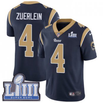 Men's Los Angeles Rams #4 Greg Zuerlein Navy Blue Nike NFL Home Vapor Untouchable Super Bowl LIII Bound Limited Jersey