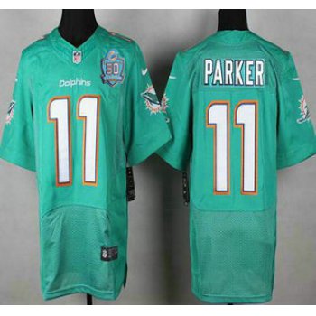 Men's Miami Dolphins #11 DeVante Parker Aqua Green Team Color 2015 NFL 50th Patch Nike Elite Jersey