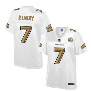 Denver Broncos #7 John Elway Nike All White With Gold 2016 Super Bowl 50 Patch Game Jersey