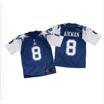 Nike Cowboys #8 Troy Aikman Navy BlueWhite Throwback Men's Stitched NFL Elite Jersey