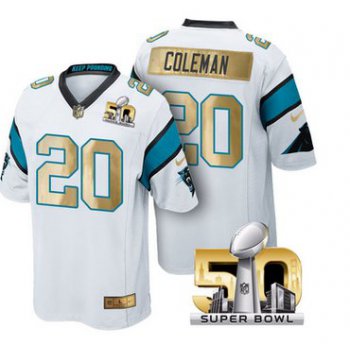 Pro Order Carolina Panthers Jersey 20 Kurt Coleman White Super Bowl 50th Limited Jerseys