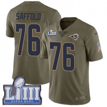 #76 Limited Rodger Saffold Olive Nike NFL Men's Jersey Los Angeles Rams 2017 Salute to Service Super Bowl LIII Bound