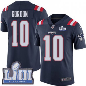 #10 Limited Josh Gordon Navy Blue Nike NFL Men's Jersey New England Patriots Rush Vapor Untouchable Super Bowl LIII Bound