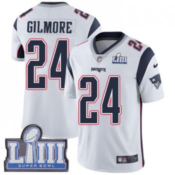 #24 Limited Stephon Gilmore White Nike NFL Road Men's Jersey New England Patriots Vapor Untouchable Super Bowl LIII Bound