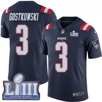 Men's New England Patriots #3 Stephen Gostkowski Navy Blue Nike NFL Rush Vapor Untouchable Super Bowl LIII Bound Limited Jersey