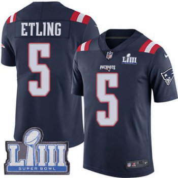 Men's New England Patriots #5 Danny Etling Navy Blue Nike NFL Rush Vapor Untouchable Super Bowl LIII Bound Limited Jersey